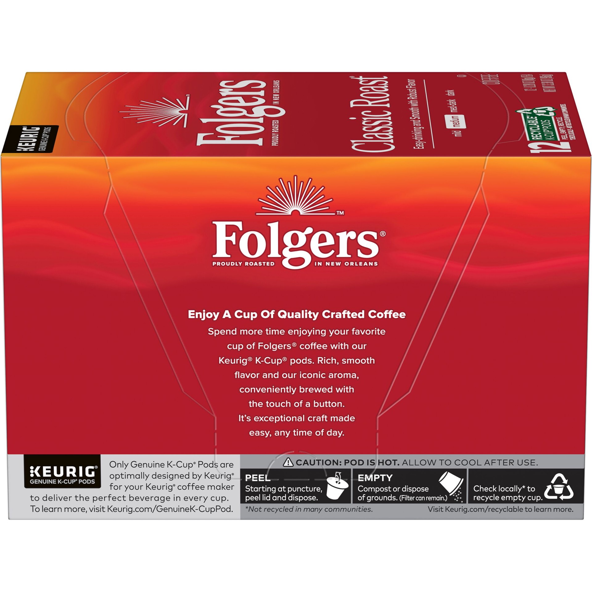 slide 3 of 6, Folgers Classic Roast K-Cup Pods, Medium Roast Coffee- 12 ct, 12 ct