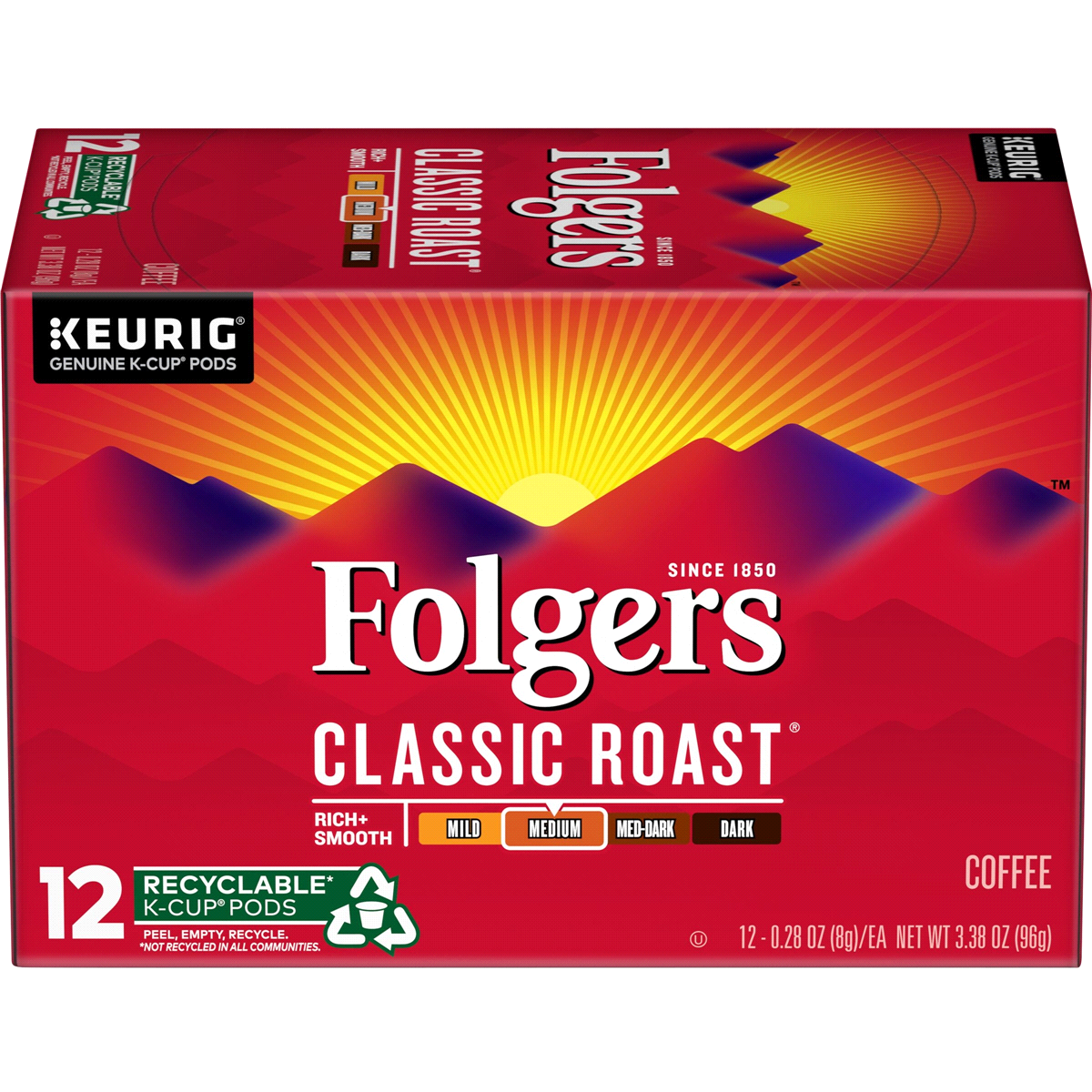 slide 1 of 4, Folgers Coffee Medium Roast Classic Roast K-Cup Pods, 12 ct