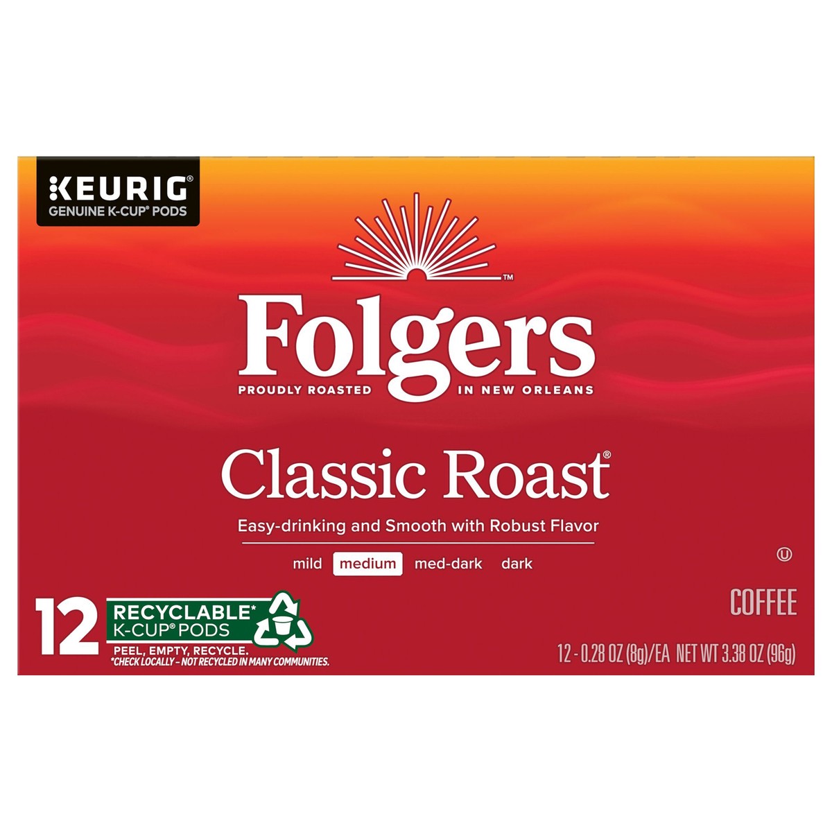 slide 1 of 6, Folgers Classic Roast K-Cup Pods, Medium Roast Coffee, 12 Count, 12 ct