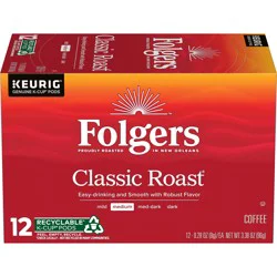 Folgers Classic Roast K-Cup Pods, Medium Roast Coffee, 12 Count