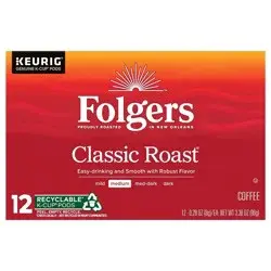 Folgers Classic Roast K-Cup Pods, Medium Roast Coffee- 12 ct