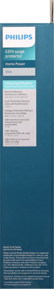 slide 2 of 4, Philips 7-Oultet USB-A USB-C Surge Protector, 1 ct