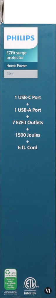 slide 4 of 4, Philips 7-Oultet USB-A USB-C Surge Protector, 1 ct
