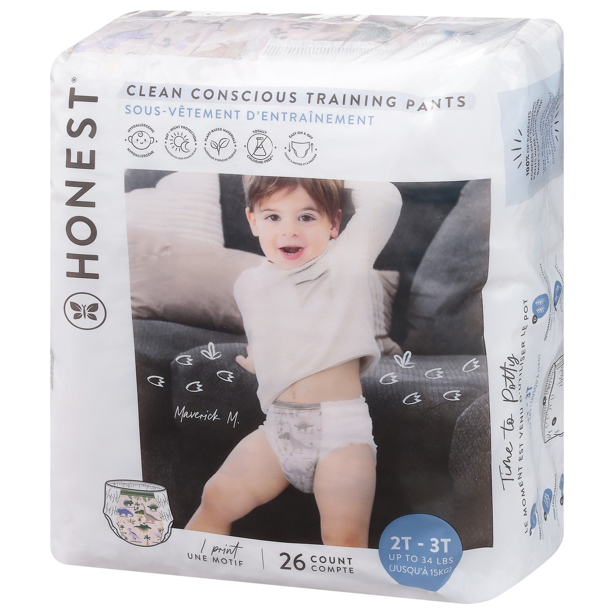 slide 3 of 10, The Honest Company Honest Training Pants - Dinosaur Pattern, 26 ct; 2 ct; 3 t