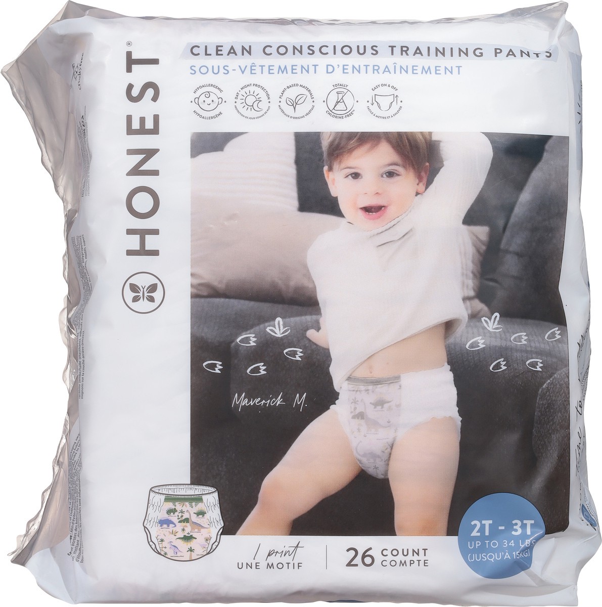 slide 8 of 10, The Honest Company Honest Training Pants - Dinosaur Pattern, 26 ct; 2 ct; 3 t