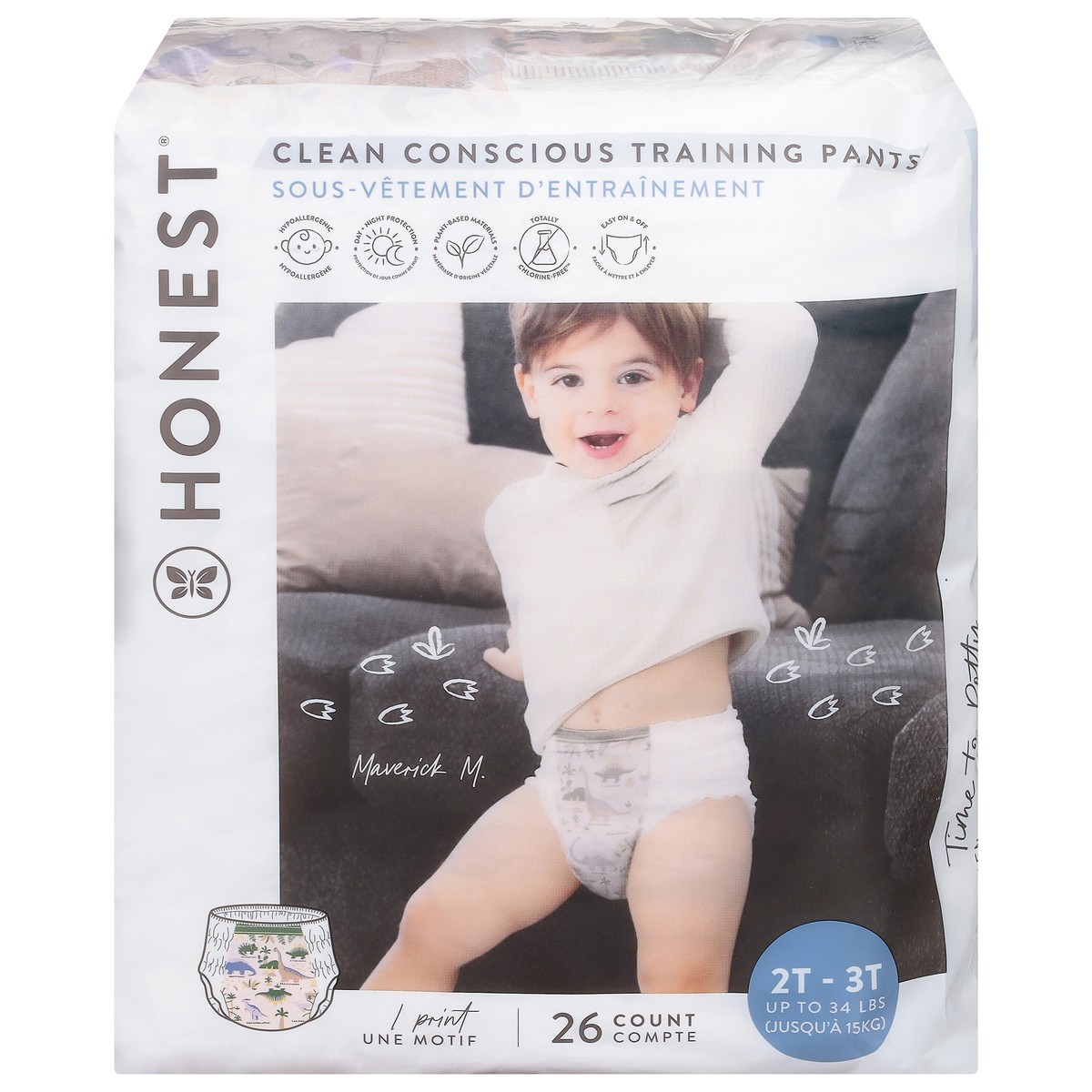 slide 10 of 10, The Honest Company Honest Training Pants - Dinosaur Pattern, 26 ct; 2 ct; 3 t