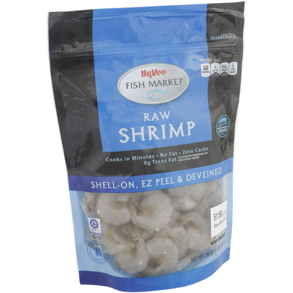 slide 1 of 1, Hy-Vee Fish Market Raw Shrimp Raw Shell-On, 51-60 ct; 1 lb