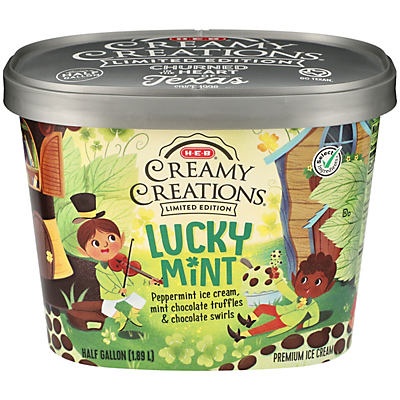 slide 1 of 1, H-E-B Select Ingredients Creamy Creations Lucky Mint Limited Edition Ice Cream, 1/2 gal