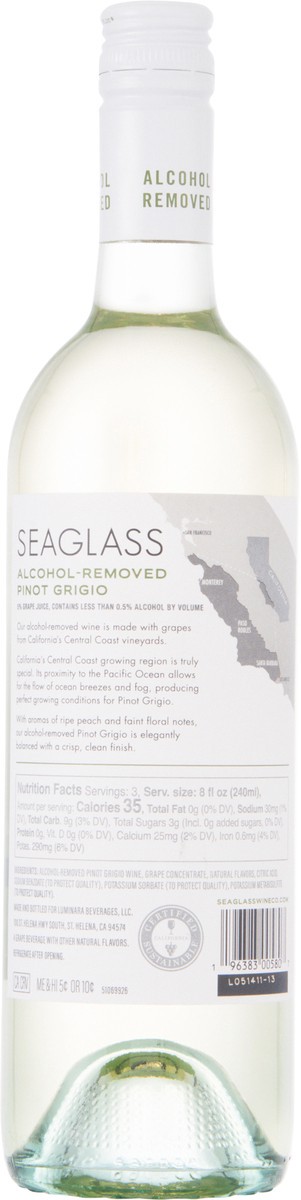 slide 8 of 13, SeaGlass Wine Company Alcohol-Removed Pinot Grigio 25.4 fl oz, 25.4 fl oz