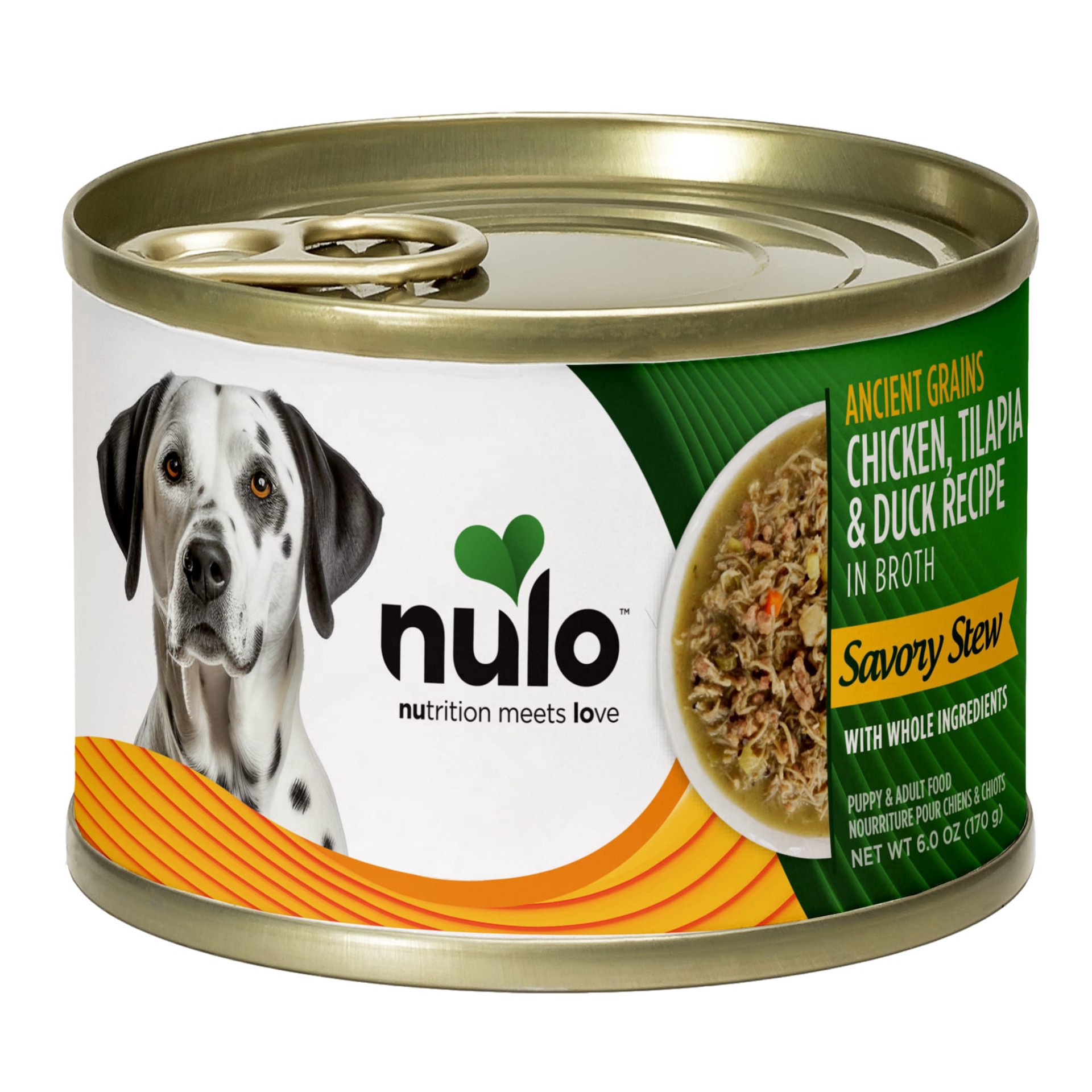 slide 1 of 1, Nulo Ancient Grain Savory Stew, Chicken, Tilapia, & Duck for Puppy & Adult Dog Food, 6 oz