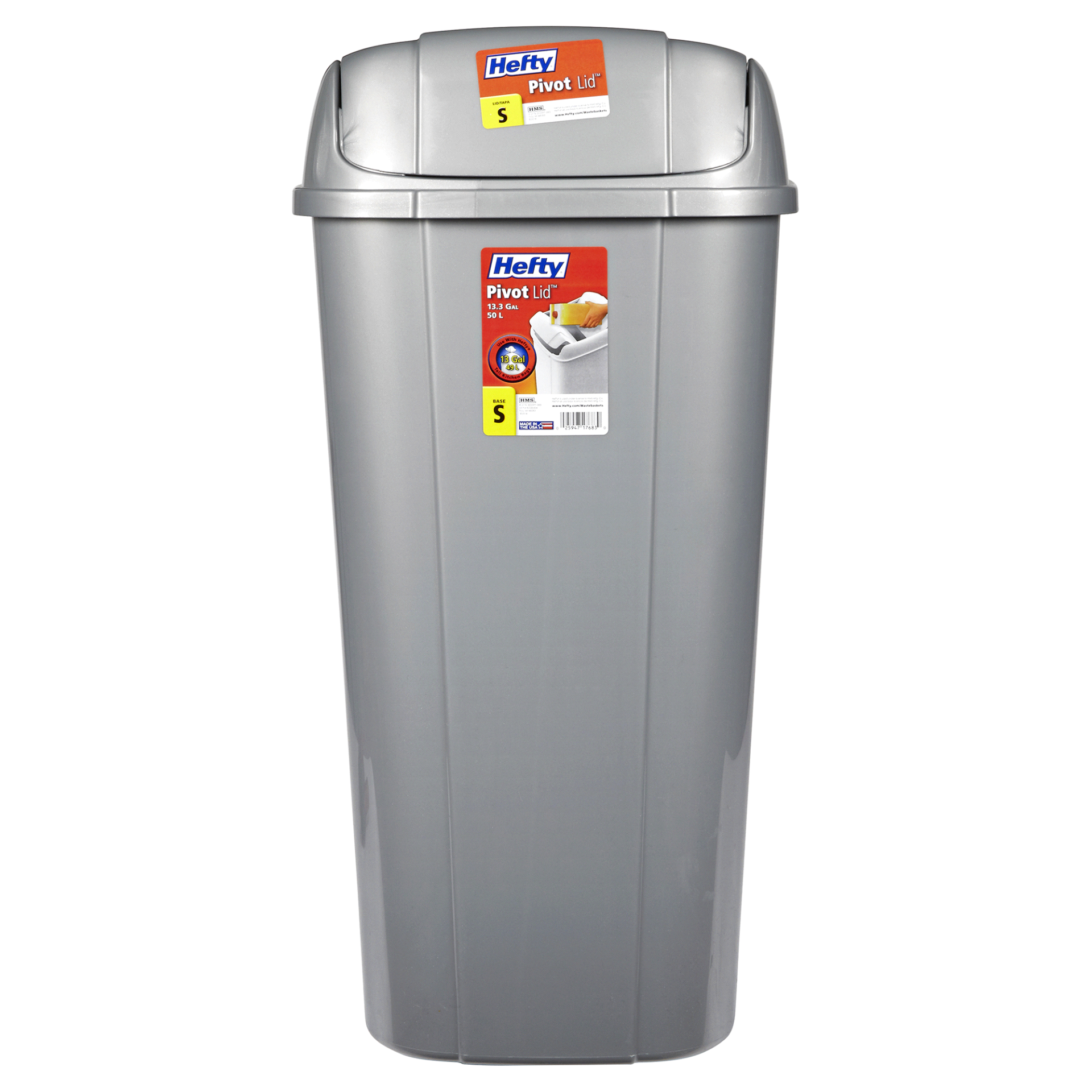 slide 1 of 1, Hefty Wastebasket, Silver, 53 qt