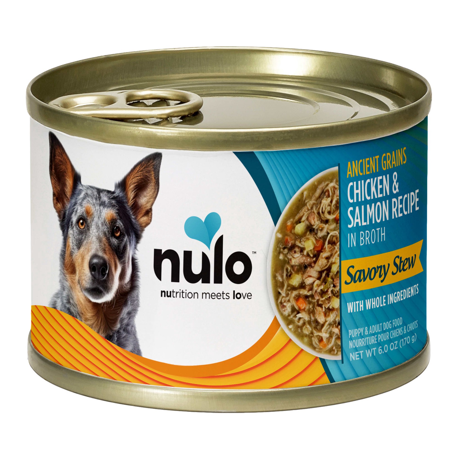 slide 1 of 1, Nulo Ancient Grain Savory Stew, Chicken & Salmon for Puppy & Adult Dog Food, 6 oz