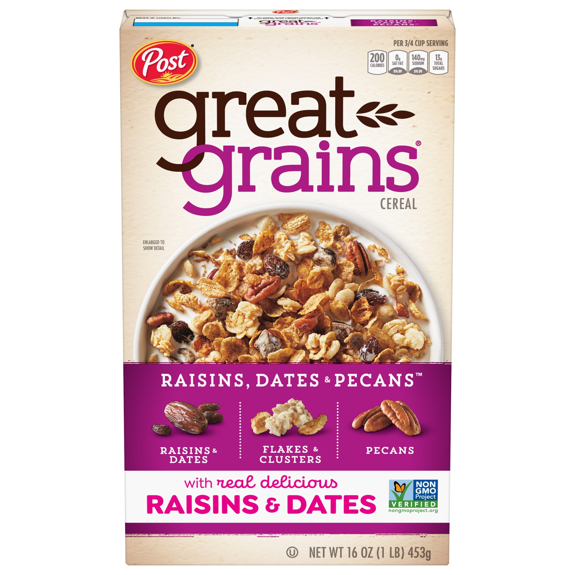 slide 2 of 5, Post Great Grains Raisins Dates and Pecans Breakfast Cereal, 16 OZ Box, 16 oz