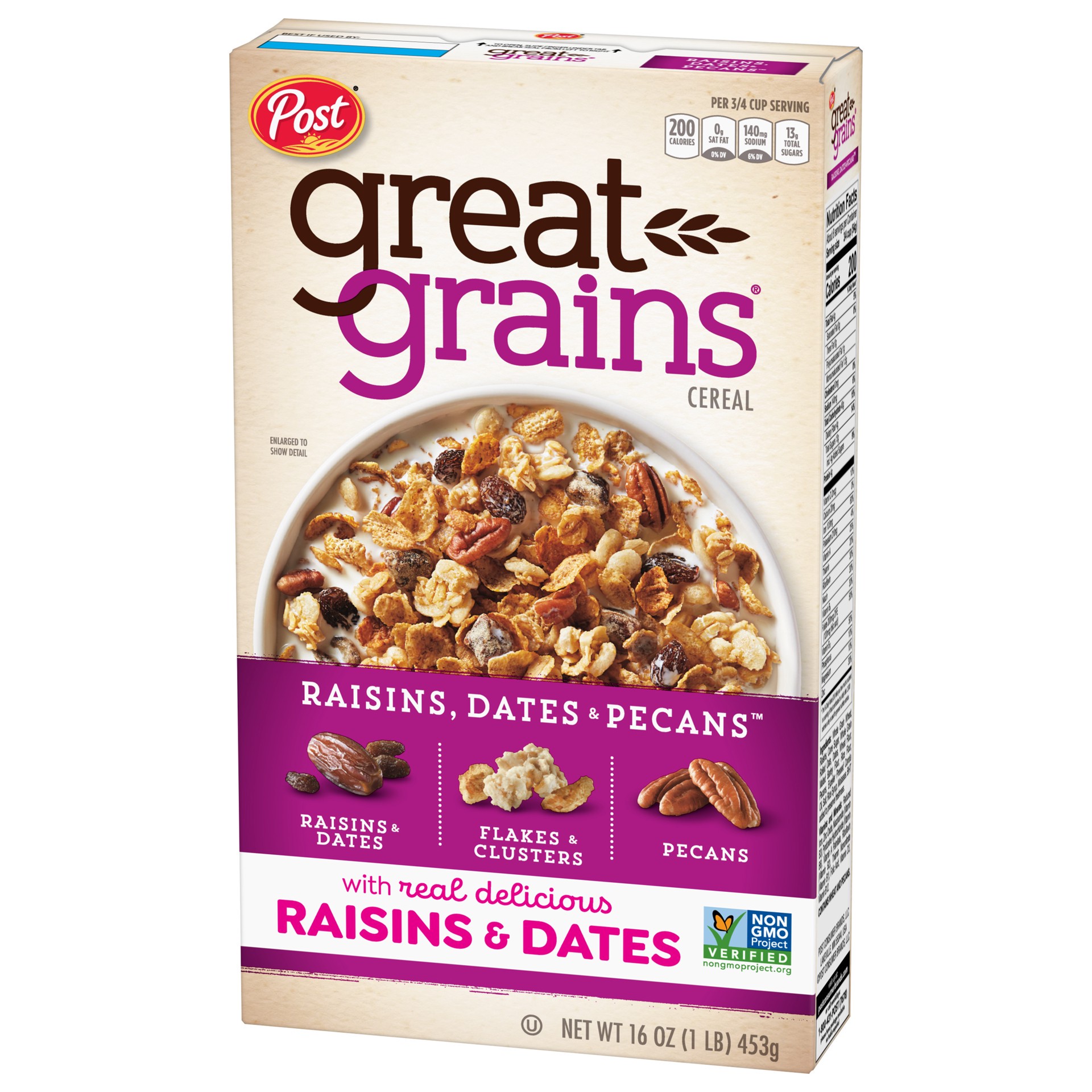 slide 4 of 5, Post Great Grains Raisins Dates and Pecans Breakfast Cereal, 16 OZ Box, 16 oz