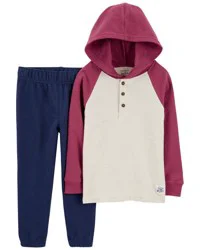 Carter's Baby 2-Piece Hooded Henley Tee & Pull-On Pant Set Multi 3M