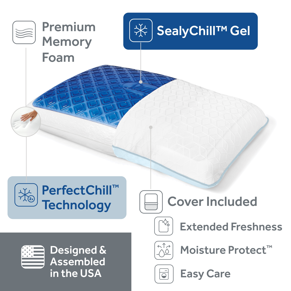 slide 1 of 5, Sealy DuoChill Cooling Memory Foam Bed Pillow, 1 ct