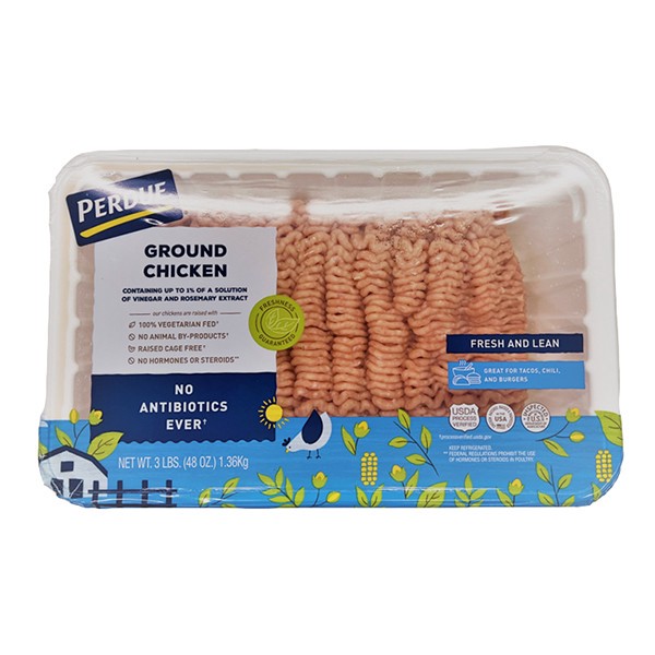 slide 1 of 3, PERDUE No Antibiotics Ever Fresh Ground Chicken, 92% Lean 8% Fat, 3 lbs. Tray, 48 oz