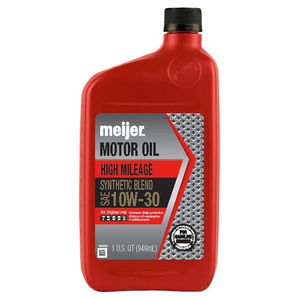 slide 1 of 1, Meijer High Mileage 10W-30 Motor Oil, Synthetic Blend, 1 qt