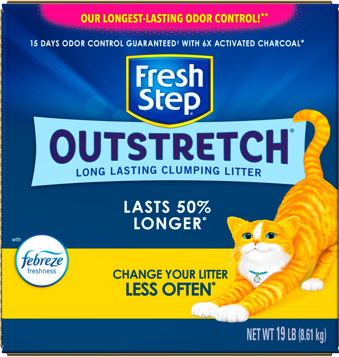 slide 2 of 13, Fresh Step Outstretch Frebreze Freshness Scented, 19 lb