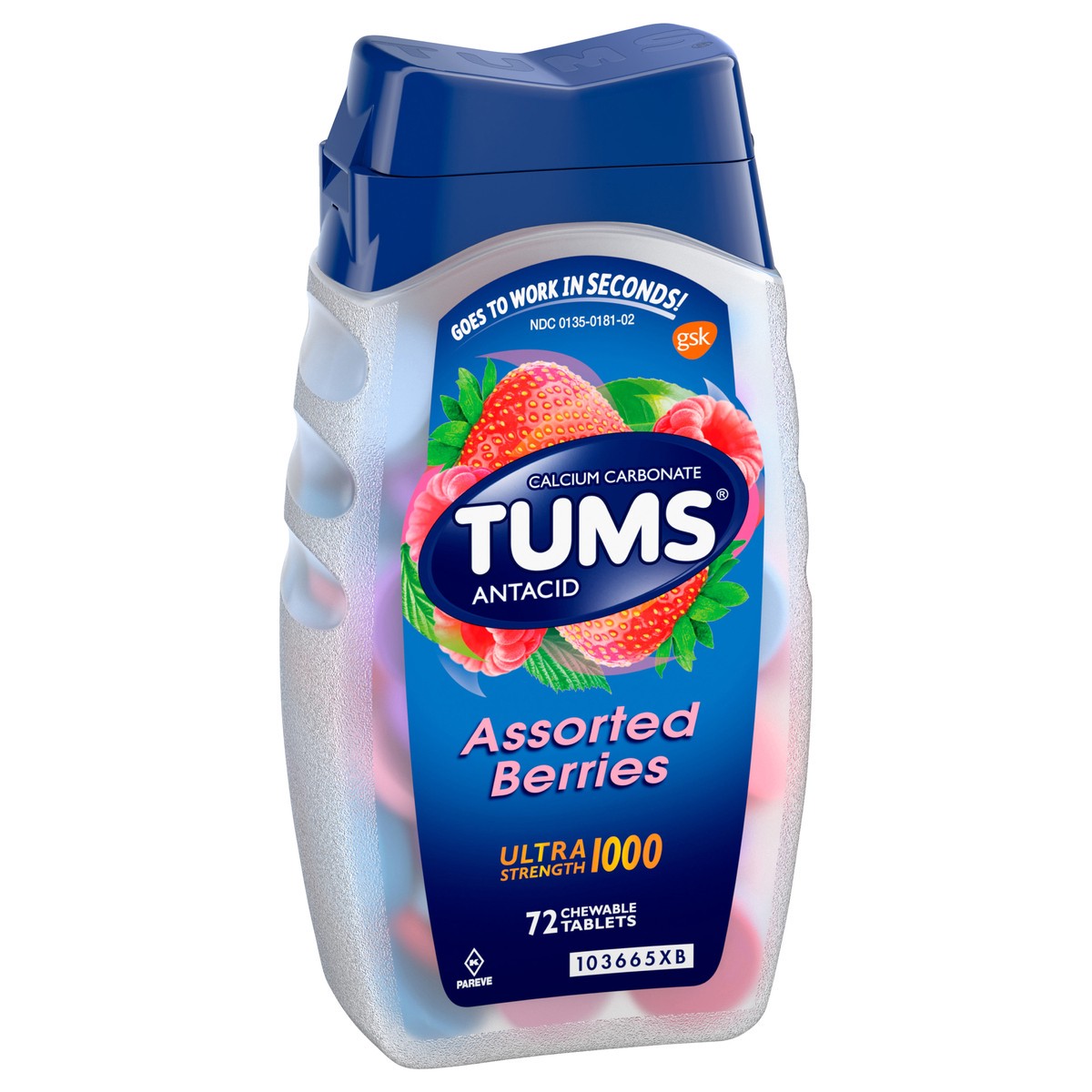 slide 2 of 7, TUMS Ultra Strength Chewable Antacid Tablets for Heartburn Relief, Assorted Berries - 72 Count, 72 ct