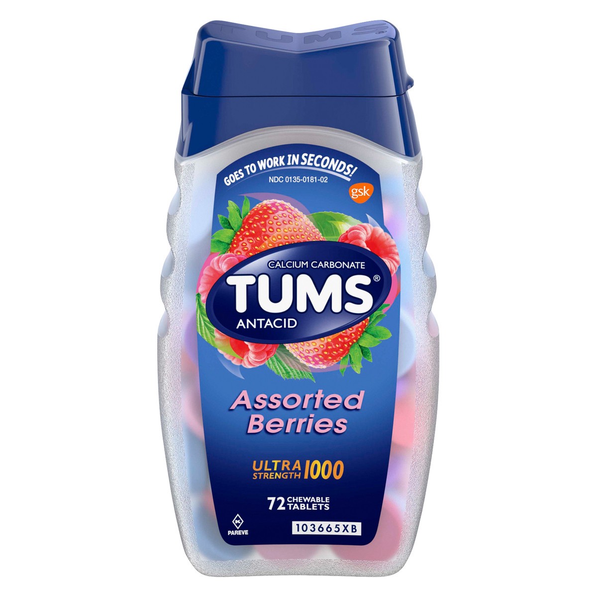 slide 1 of 7, TUMS Ultra Strength Chewable Antacid Tablets for Heartburn Relief, Assorted Berries - 72 Count, 72 ct