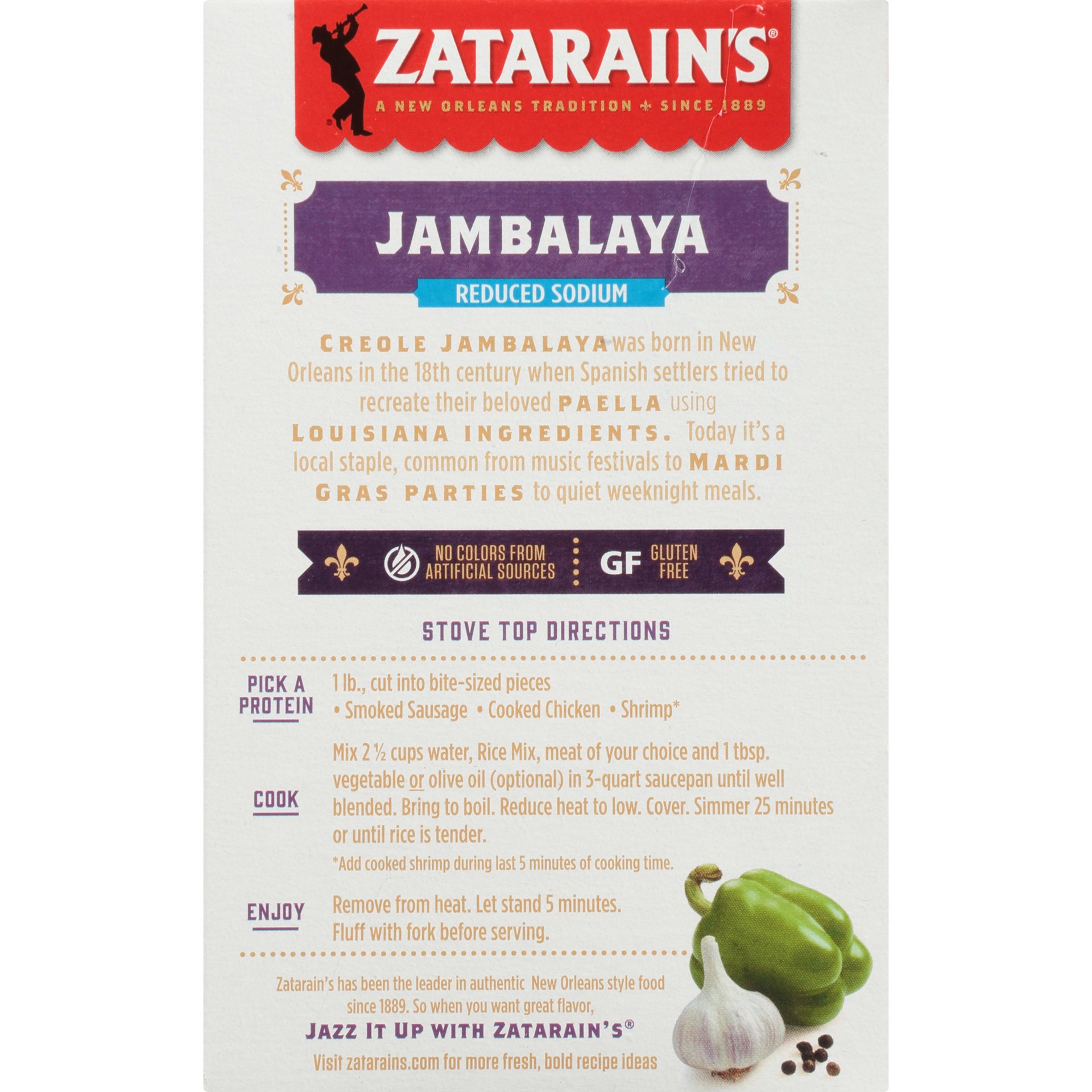 slide 3 of 5, Zatarain's Reduced Sodium One Pot Long Grain Rice Jamba, 8 oz