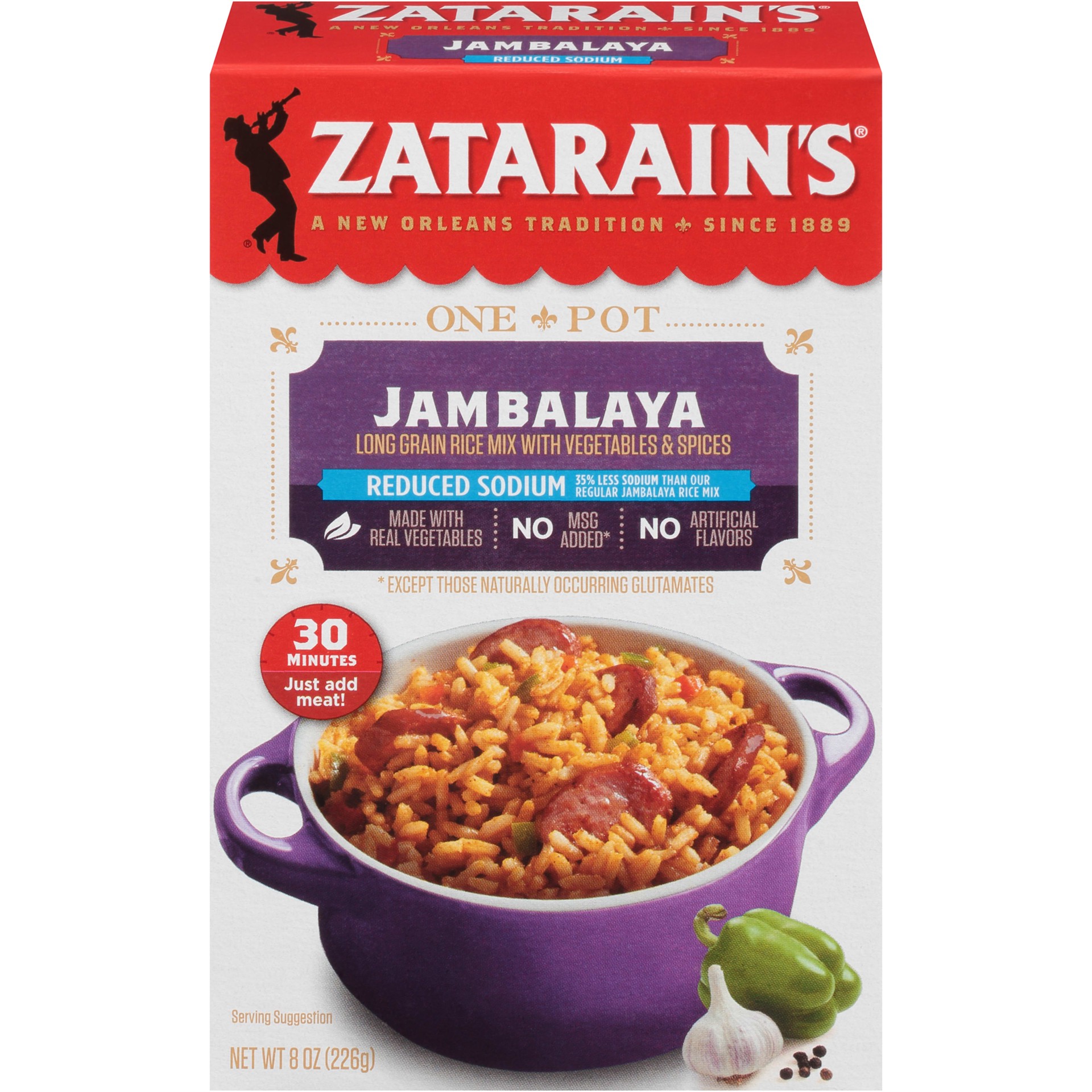 slide 1 of 5, Zatarain's Reduced Sodium One Pot Long Grain Rice Jamba, 8 oz