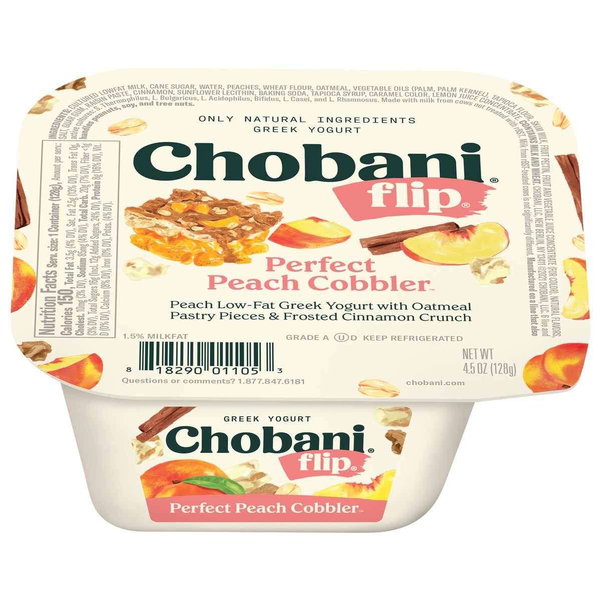 slide 1 of 13, Chobani Flip Perfect Peach Cobbler Low-Fat Greek Yogurt, 5.3 oz