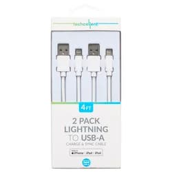 Techcellent 2-Pack Lightning to USB-A Charge & Sync PVC Cable, 4ft White