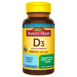 Nature Made Vitamin D3 5000 IU (125 mcg) Softgels, Extra Strength Vitamin D Supplement for Bone and Immune Health Support, 90 Softgels, 90 Day Supply