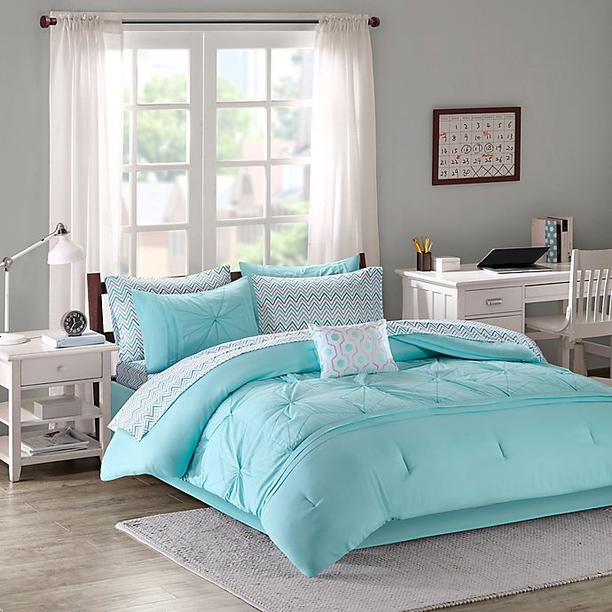 slide 1 of 5, Intelligent Design Toren Twin XL Comforter Set - Aqua, 7 ct