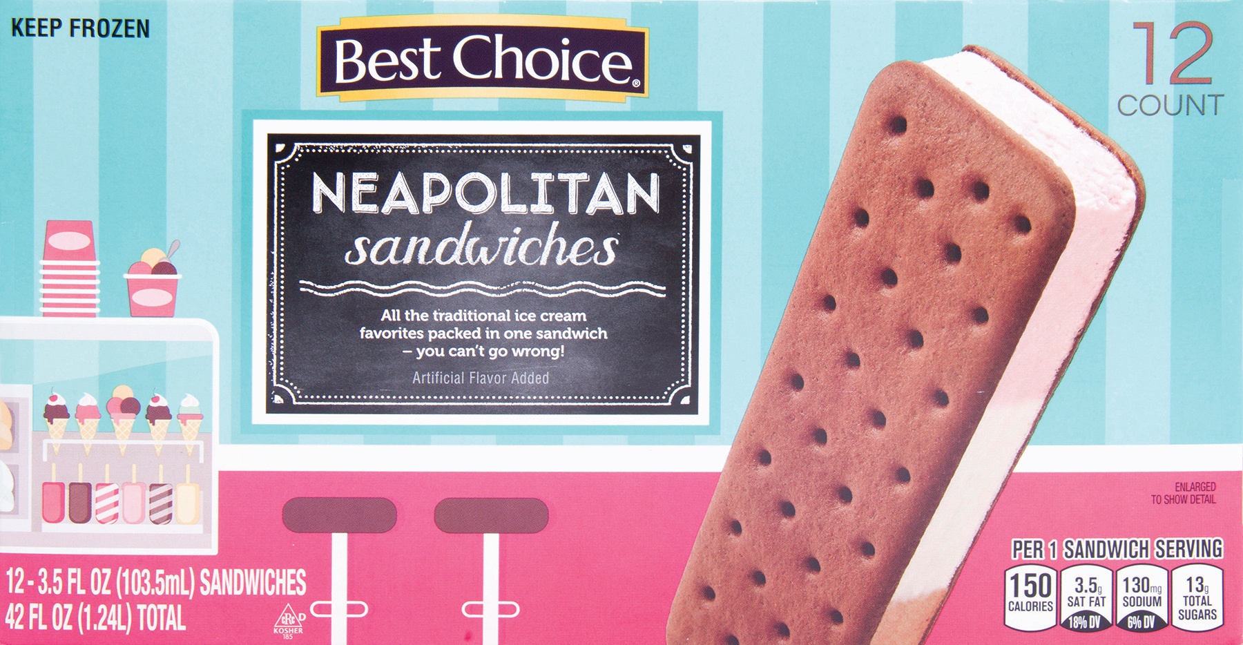 slide 1 of 1, Best Choice Neapolitan Ice Cream Sandwiches, 12 ct