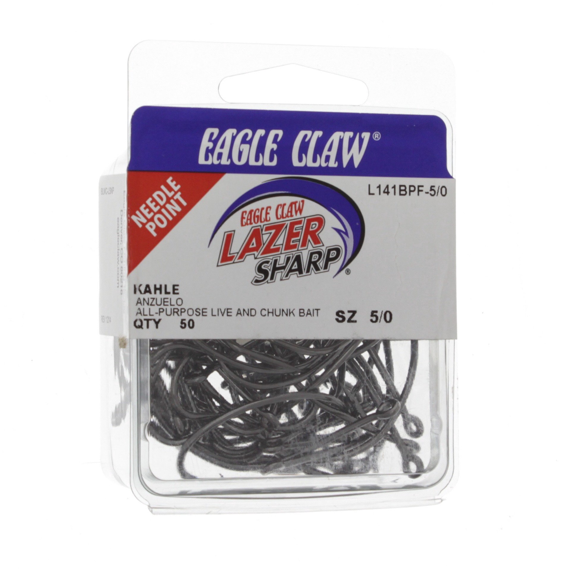 slide 1 of 1, Eagle Claw Lazer Sharp Black Kahle Hooks 5/0, 50 ct