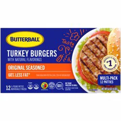 Butterball Frozen Turkey Burgers, Original Seasoned, 1/3 lb Patties, 12 Count/4 lbs