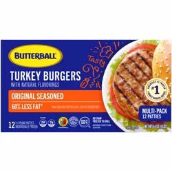 Butterball Frozen Turkey Burgers, Original Seasoned, 1/3 lb Patties, 12 Count/4 lbs