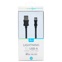 Techcellent Lightning to USB-A Charge & Sync PVC Cable, 4 ft Black
