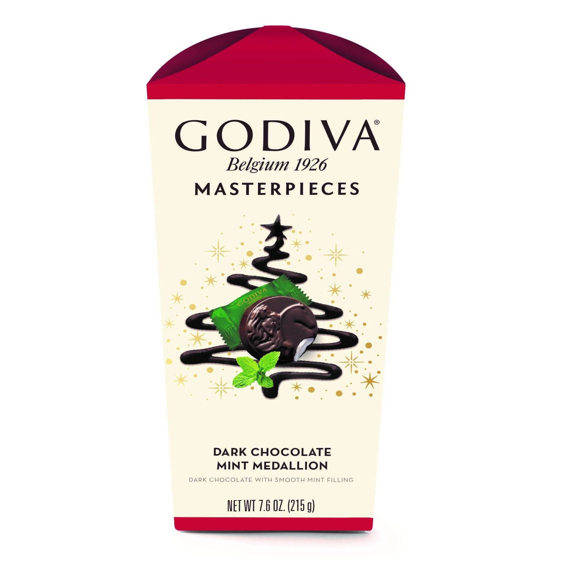 slide 1 of 1, Godiva Masterpiece Holiday Dark Chocolate Mint Medallion Flowerbox, 1.6 oz