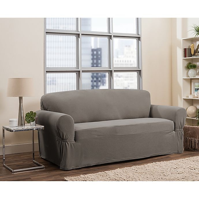 slide 1 of 6, Smart Fit Tinsley Polyester Stretch Sofa Slipcover - Grey, 1 ct