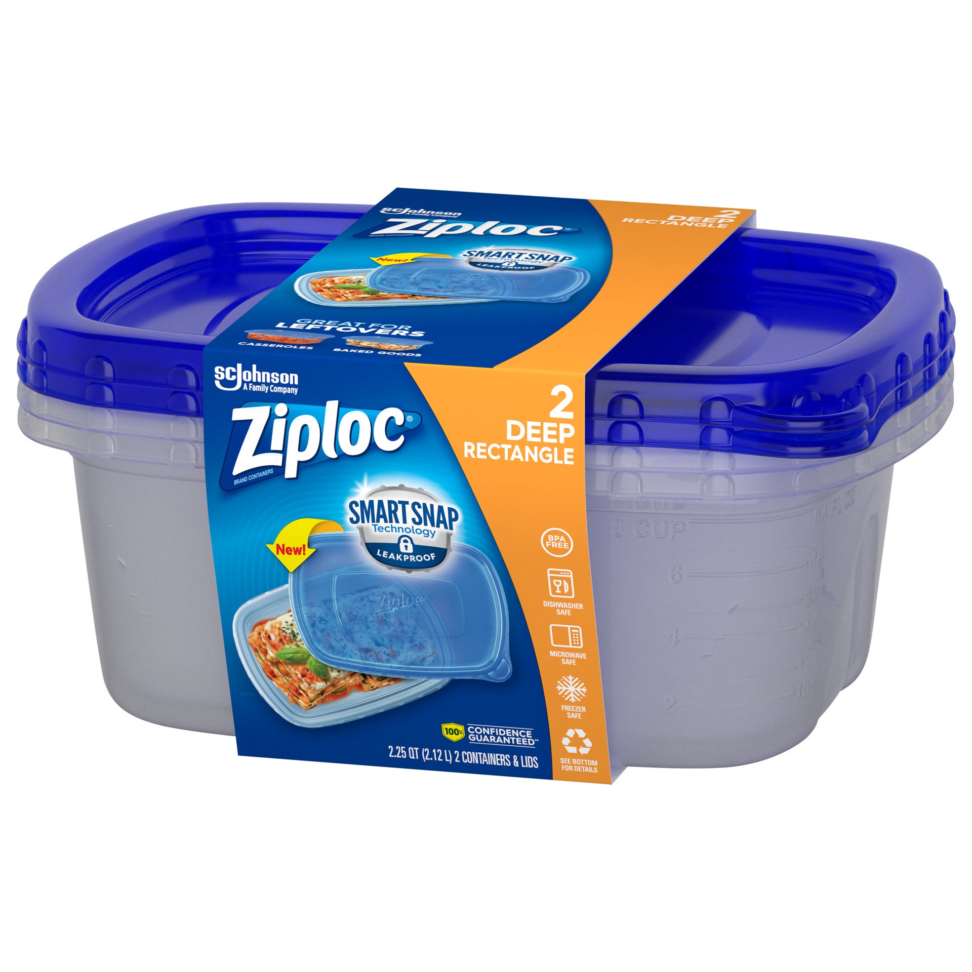 slide 2 of 5, Ziploc Rectangle Containers Lg, 2 ct