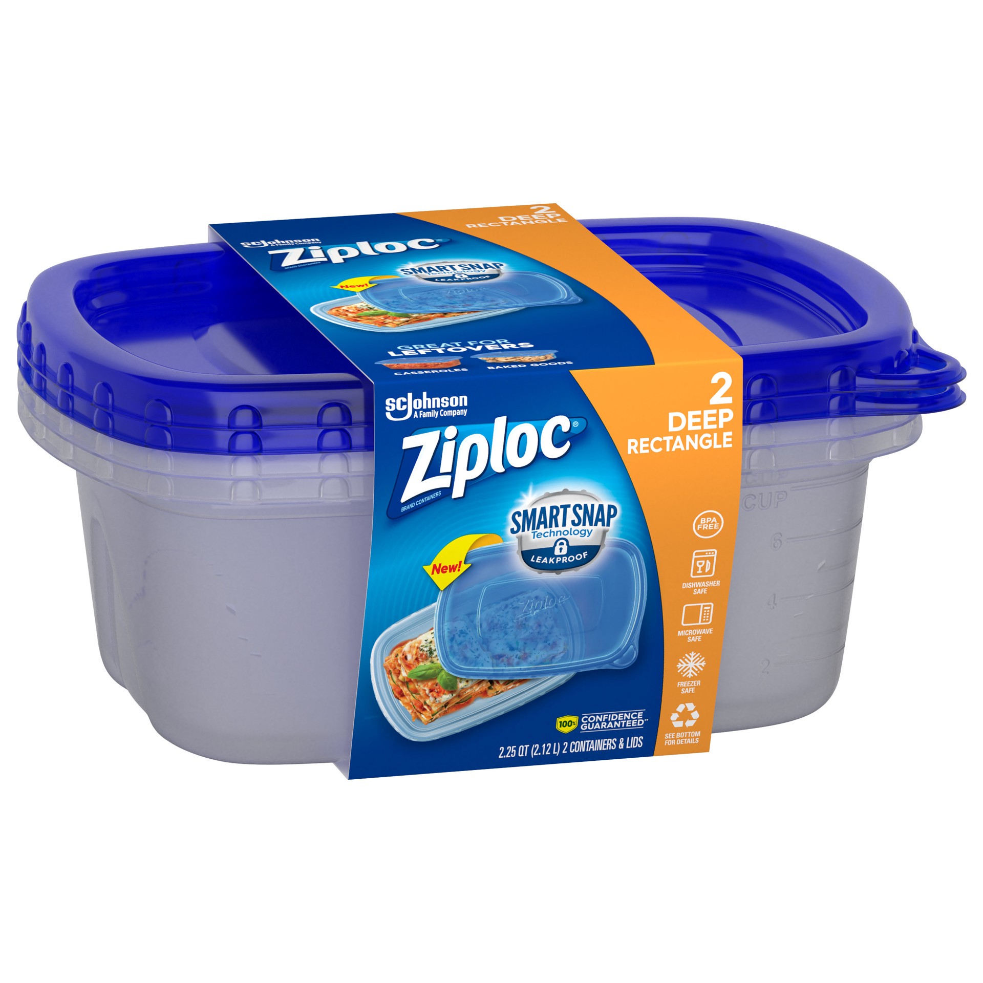 slide 5 of 5, Ziploc Rectangle Containers Lg, 2 ct