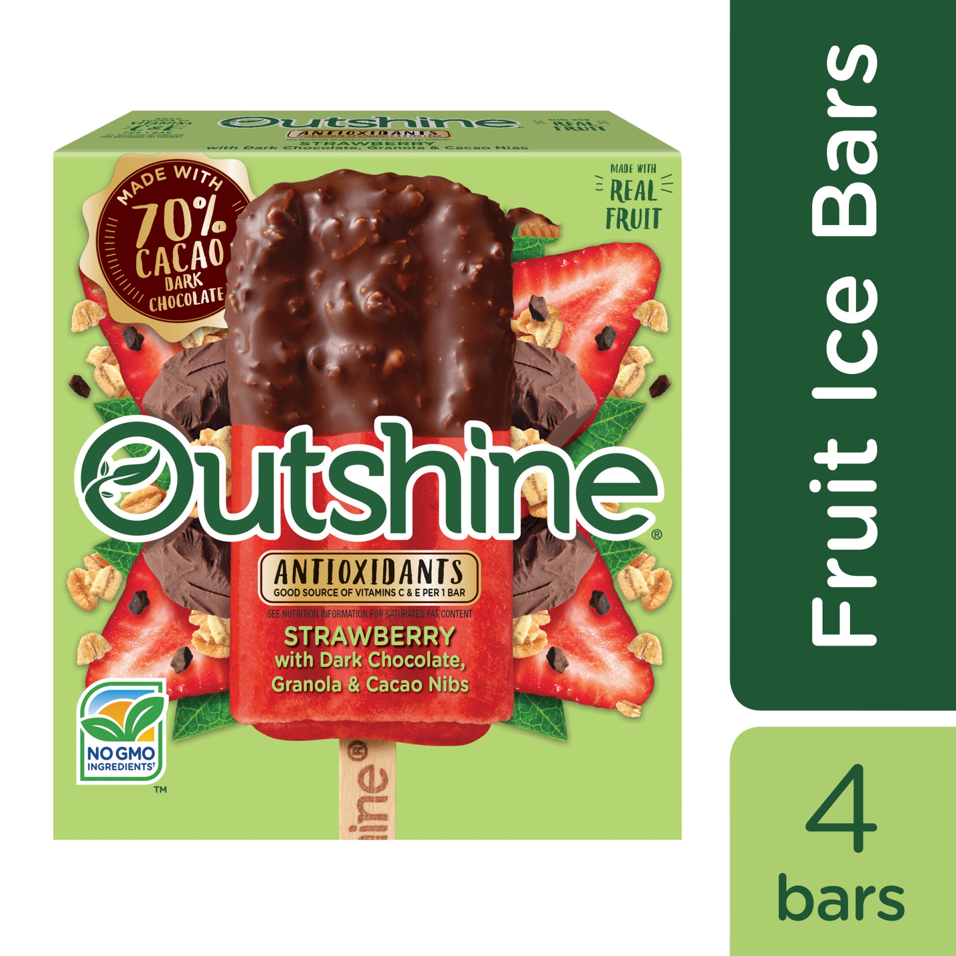 slide 1 of 7, Outshine Half Dipped Strawberry Frozen Fruit Bars With Dark Chocolate, Granola And Cacao Nibs, 10.7 fl oz