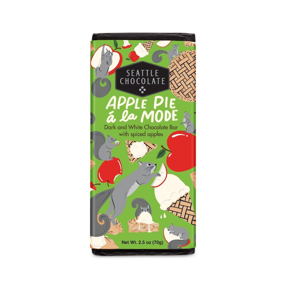 slide 1 of 1, Seattle Chocolate Halloween Apple Pie A La Mode Dark & White Chocolate Truffle Bar With Spiced Apples, 2.5 oz