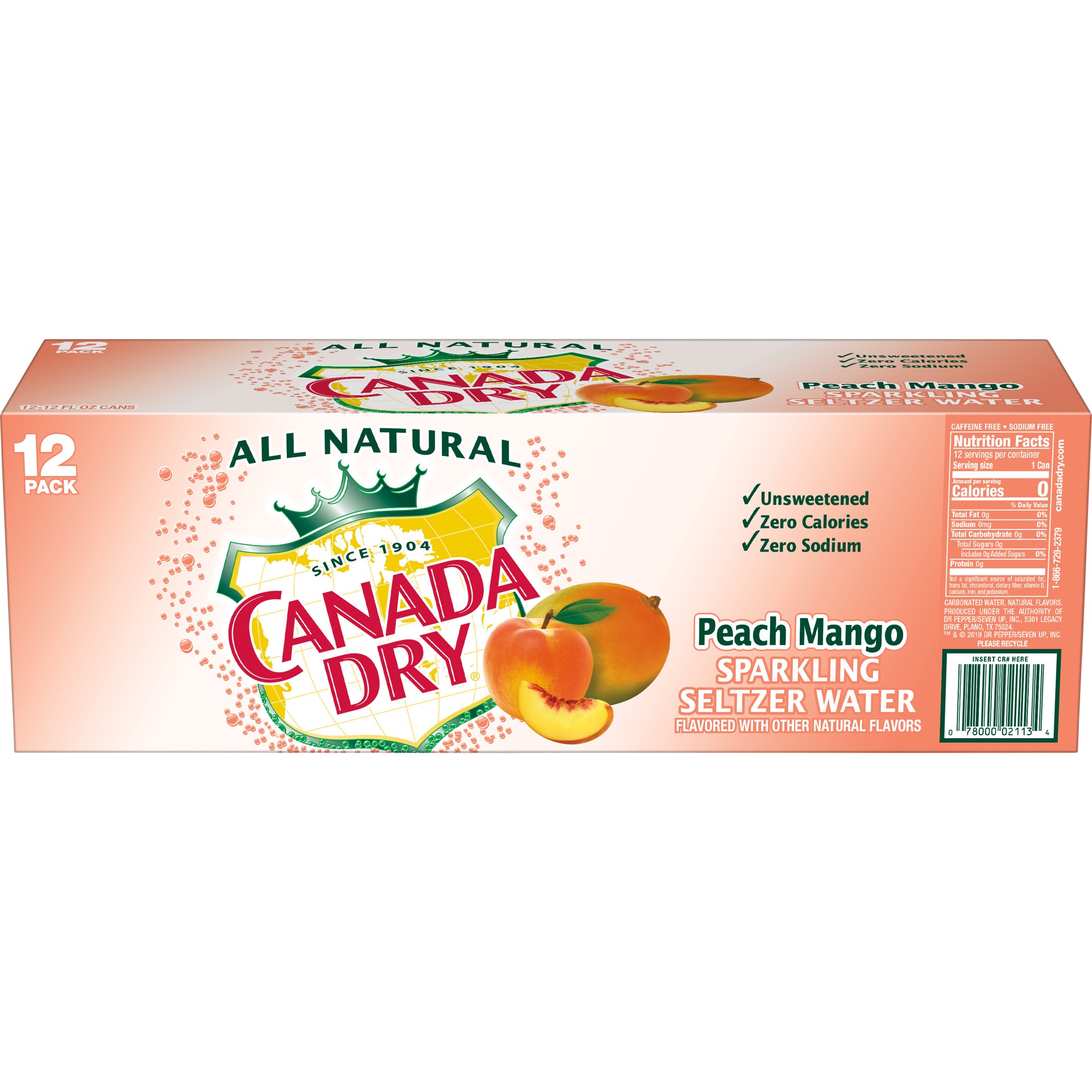 slide 2 of 3, Canada Dry Sparkling Seltzer Water - Peach Mango - 12 ct; 12 fl oz, 12 ct; 12 fl oz