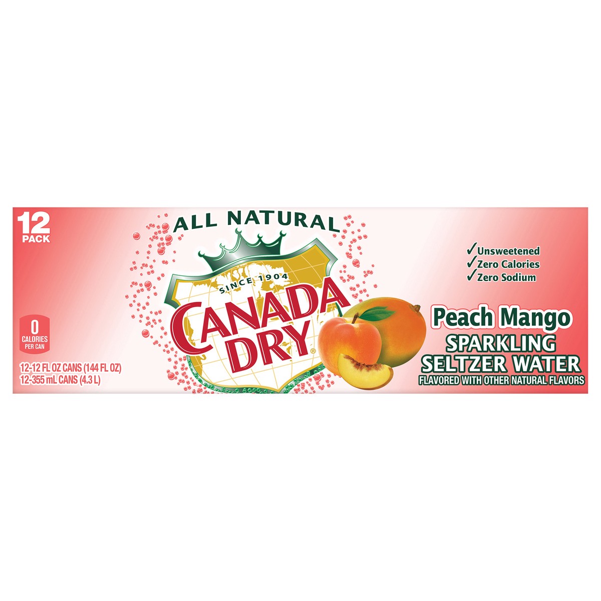 slide 1 of 3, Canada Dry Sparkling Seltzer Water - Peach Mango - 12 ct; 12 fl oz, 12 ct; 12 fl oz