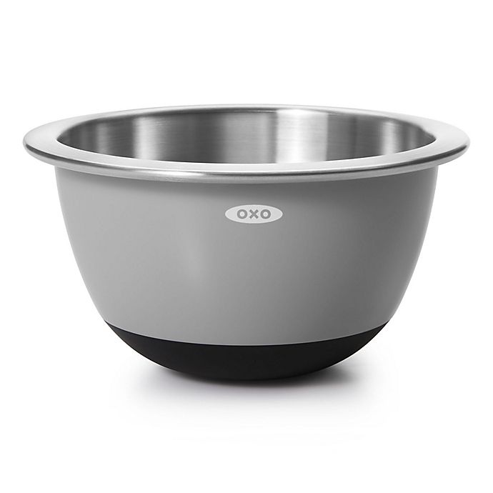 slide 3 of 8, OXO Stainless Steel Mixing Bowl Set - Grey/Blue, 3 ct