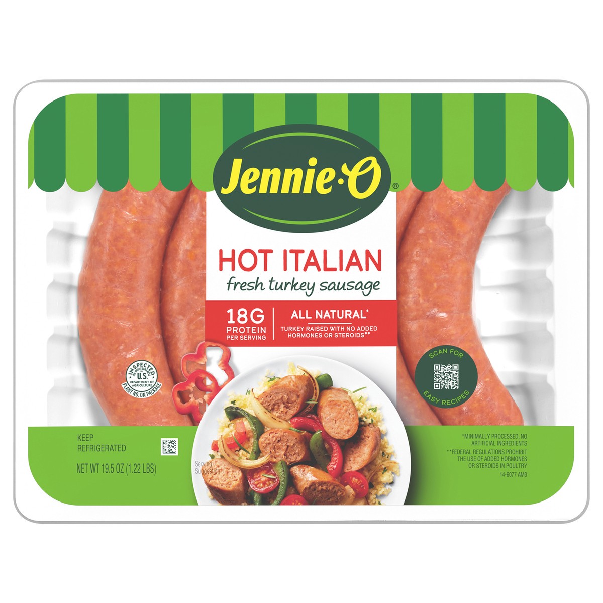 slide 1 of 7, Jennie-O Hot Italian Turkey Sausage, 19.5 oz