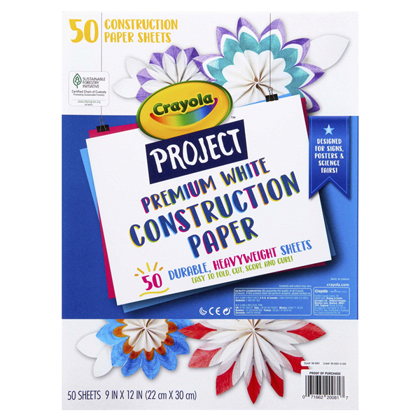 slide 1 of 1, Crayola White Construction Paper, Premium, Art Supplies, 50 ct