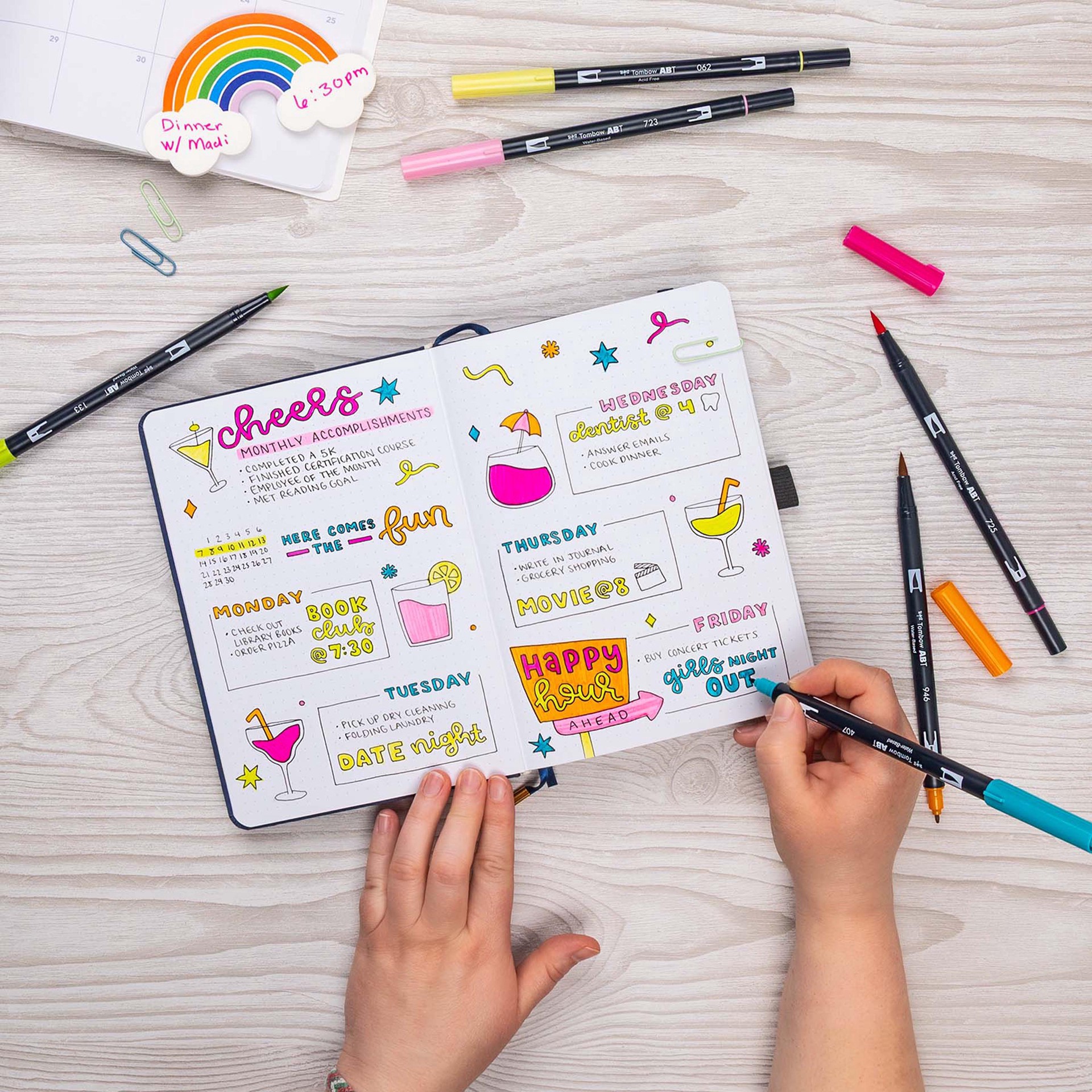 slide 2 of 10, Tombow Happy Hour Dual Brush Pen Set, 6 ct