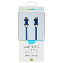 Techcellent Lightning to USB-C Braided Cable, 10 ft Navy