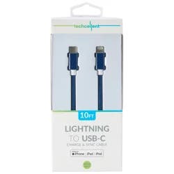 Techcellent Lightning to USB-C Braided Cable, 10 ft Navy
